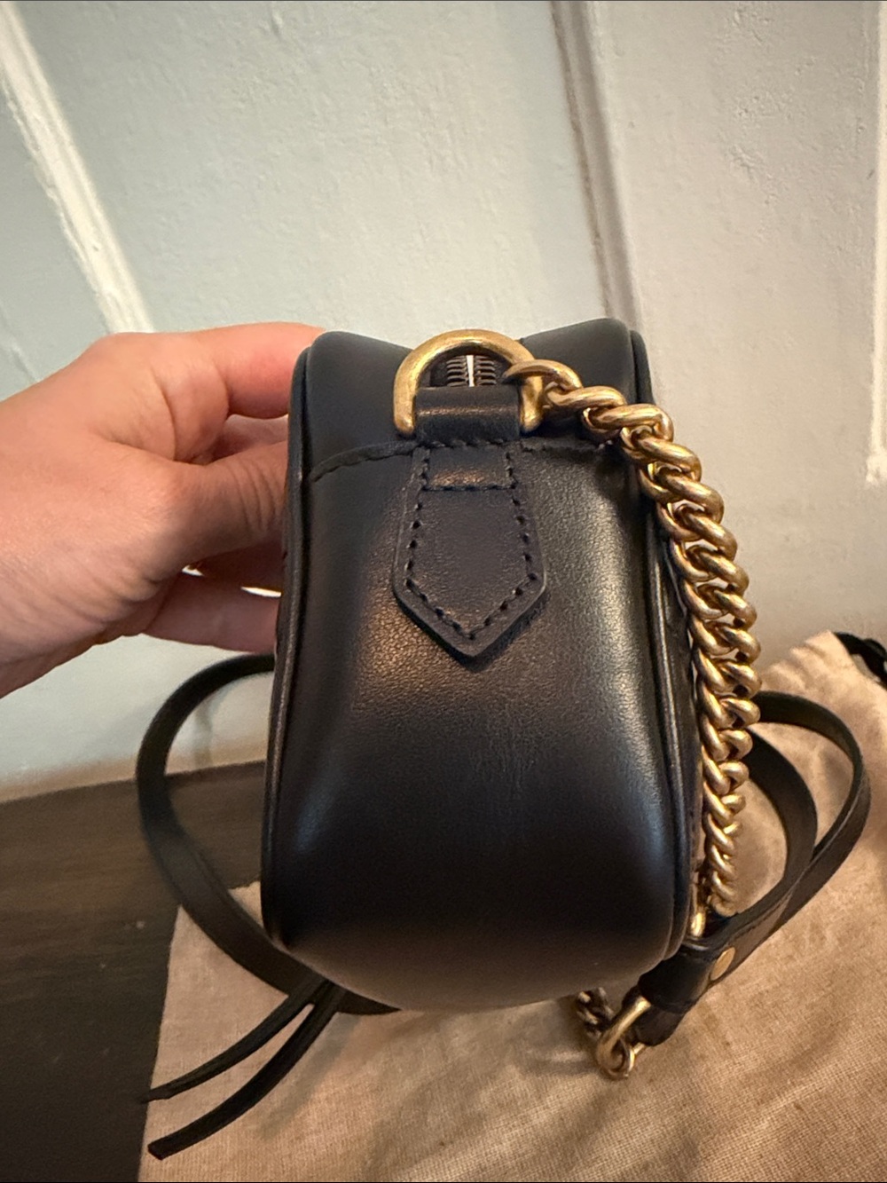 Gucci Black Chevron Leather Small Marmont Crossbody with Gold GG - Picture 9 of 11